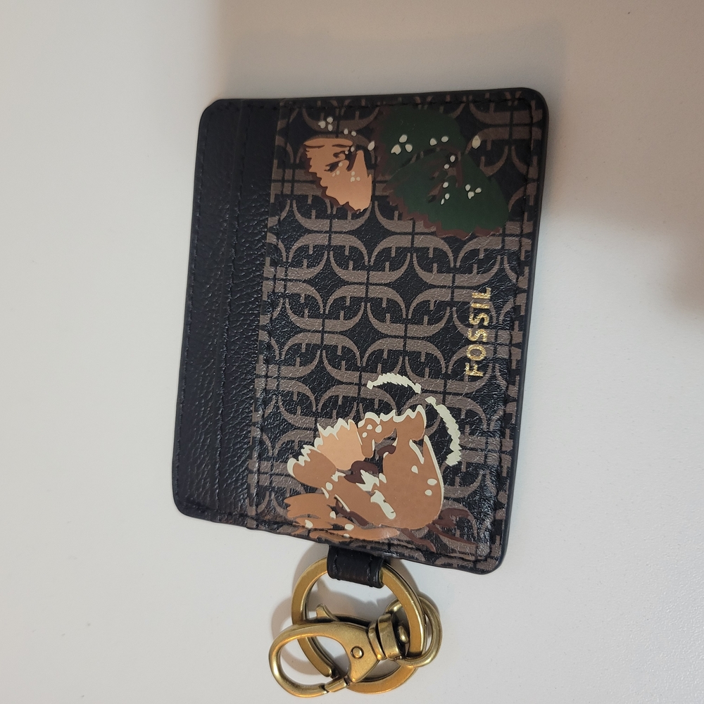 Fossil Floral Card Holder with Keychain